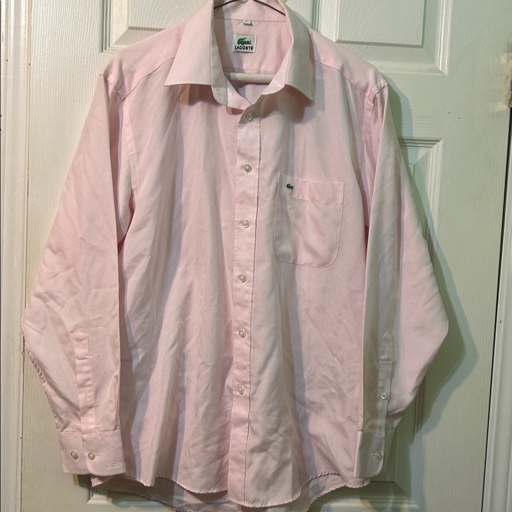 Lacoste Izod Button Down Long-sleeved Pink Shirt Size Large